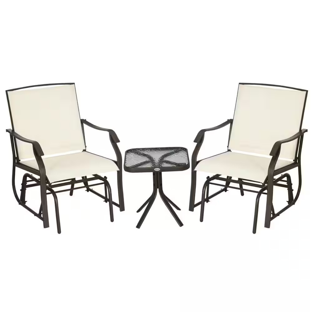 3-Piece Metal Outdoor Bistro Set with Glass Coffee Table, Breathable Sling Fabri