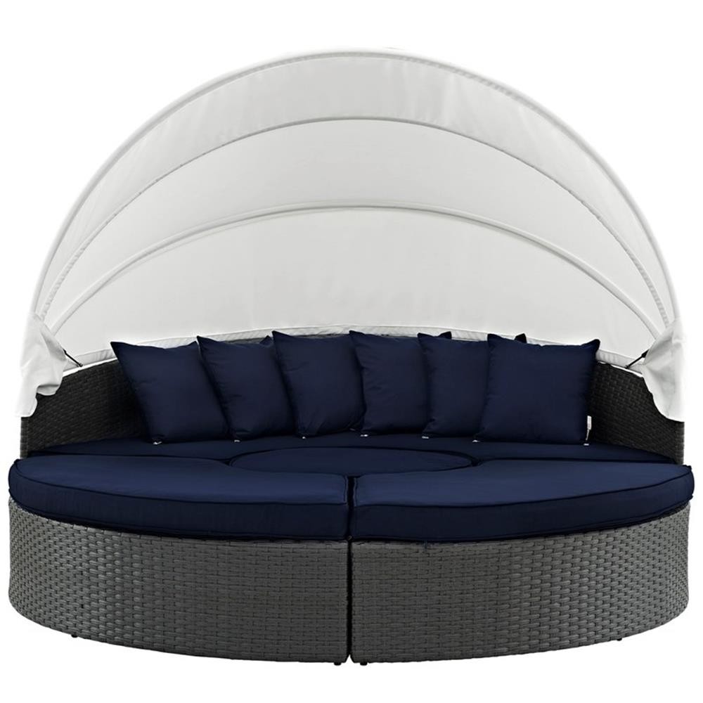 Modway Sojourn Aluminum Rattan Fabric Patio Daybed in Canvas/Navy