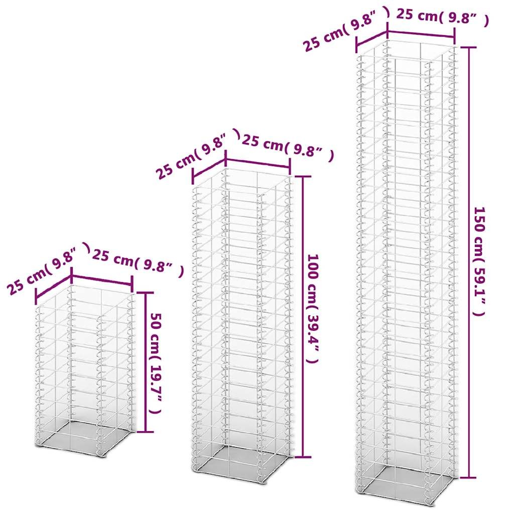 Gabion Basket Set Gabion Wall Cage Stone Wall 3 Piece Galvanized Wire vidaXL
