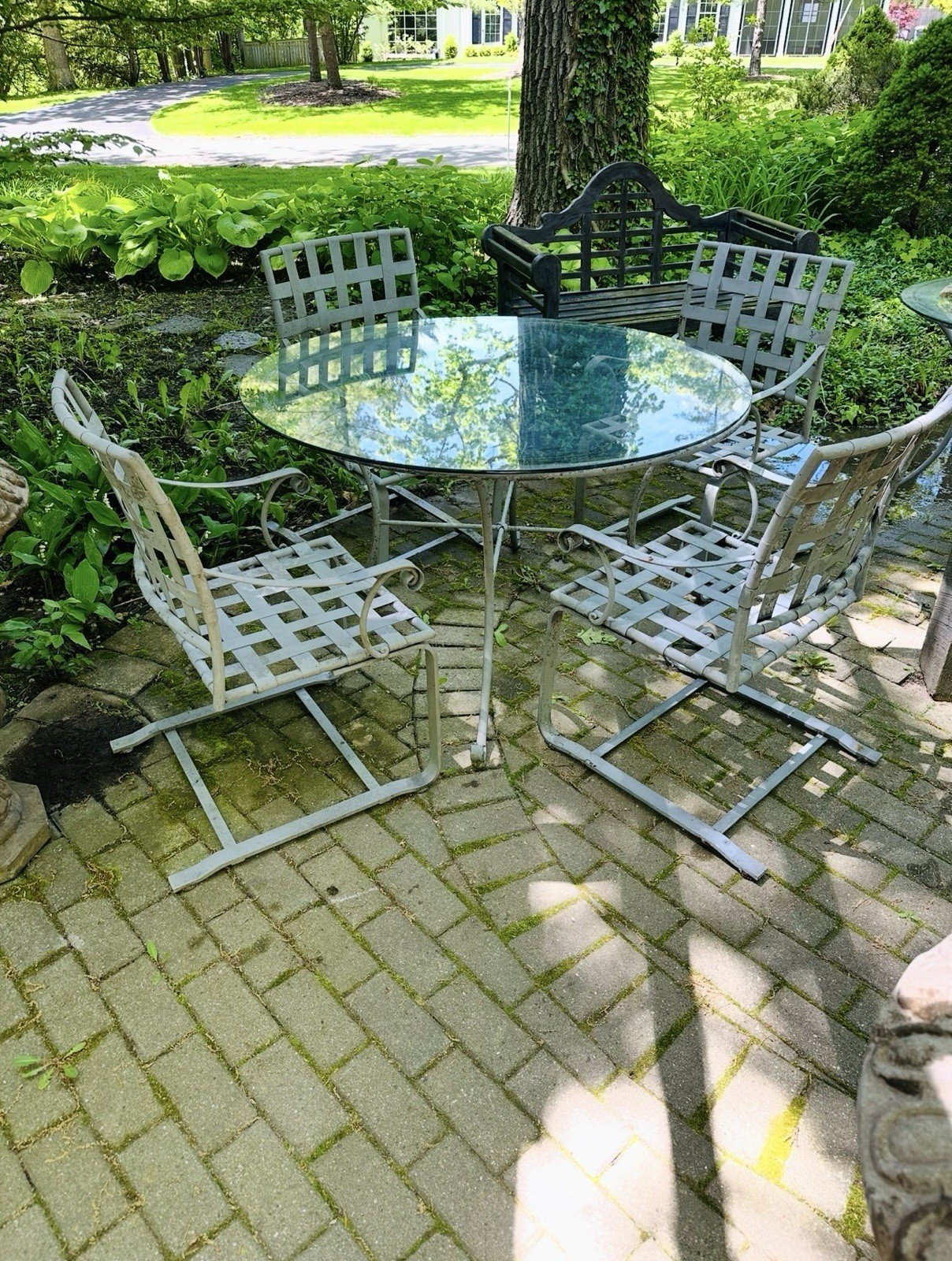 Beautiful Vintage Wrought Iron Brown Jordan Patio Set Table And 4 Chairs