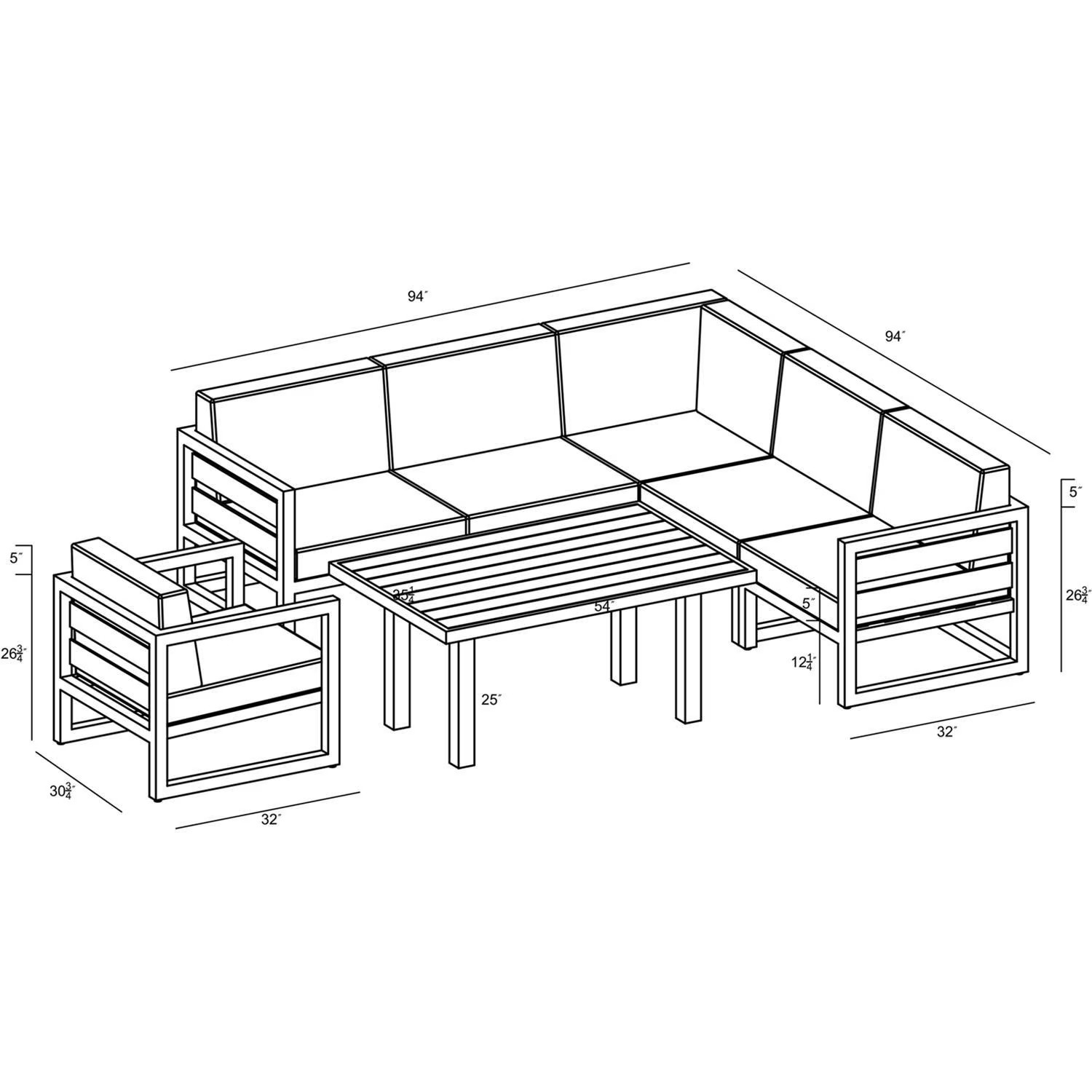 Misty Cove 7 Pc Aluminum Seating Set Sectional & Classic Chat Table in