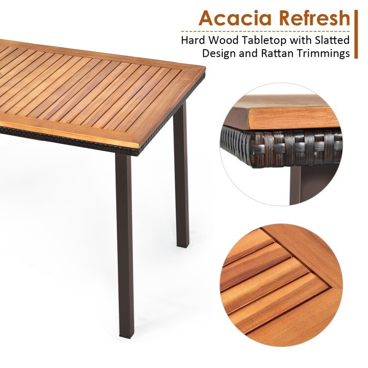 55″ Indoors Outdoors Patio Acacia Wood Furniture Dining Table With Umbrella Hole