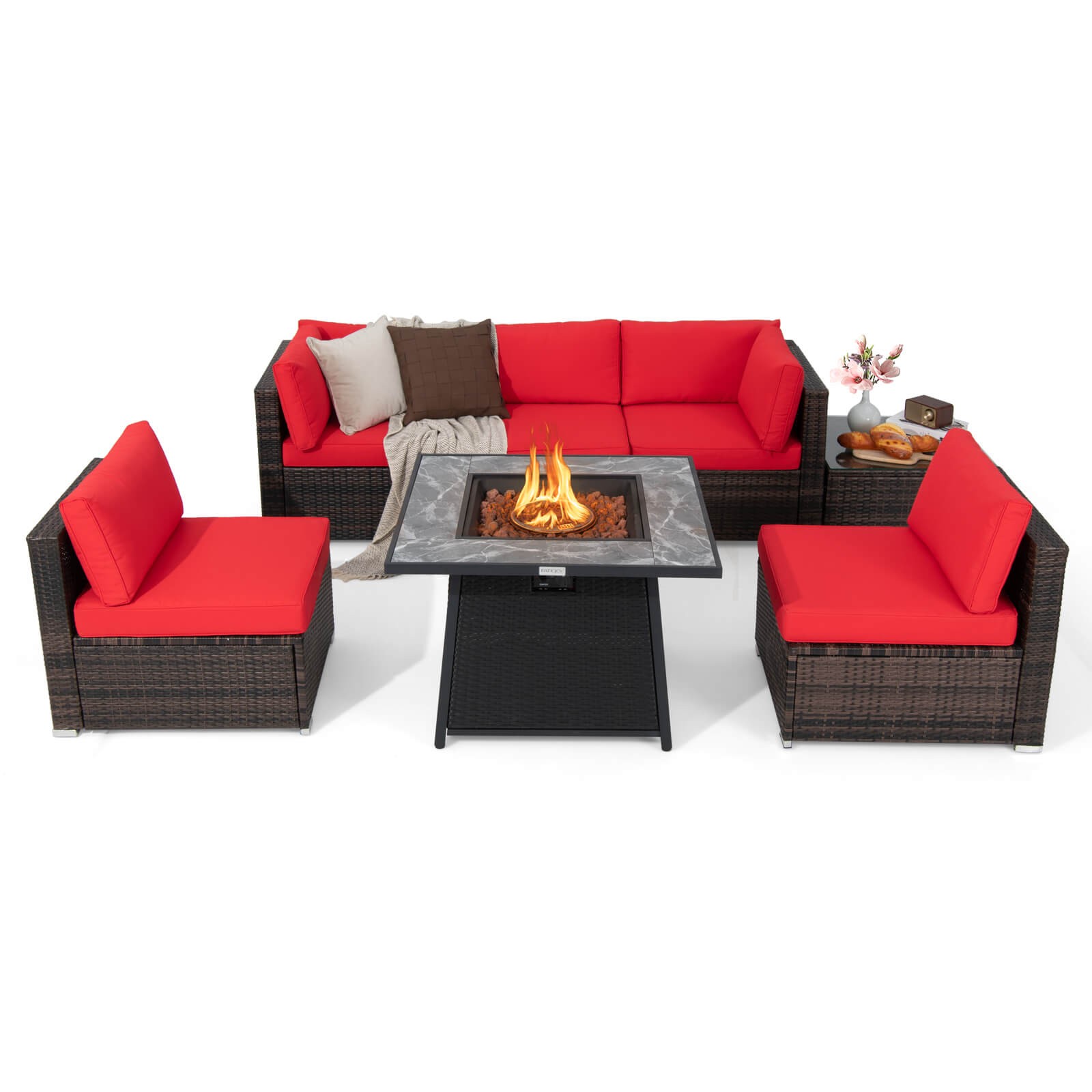 7 PCS Patio Furniture Set w/ 35″ Propane Gas Fire Pit Table & Waterproof Cover