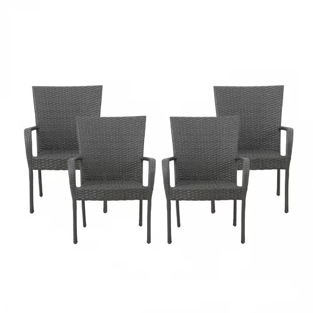 35 In. H Rattan Outdoor Dining Chairs Wicker Stackable Patio Chairs in Gray Set