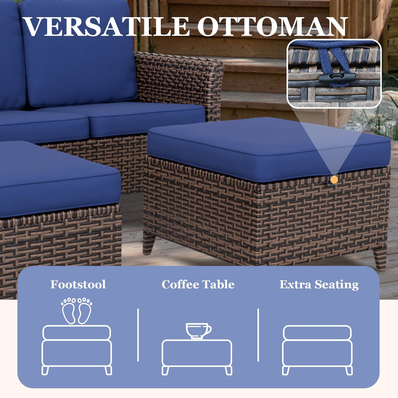 EAGLE PEAK 6PCS Wicker Outdoor Weather Resistant Patio Furniture Set