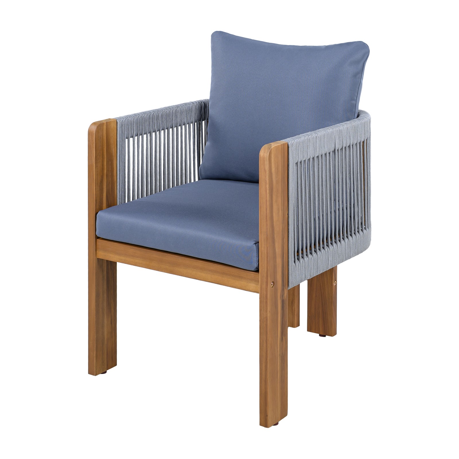 Acacia Wood Outdoor Dining Set with Cushions, Seats 4, Rope Chairs