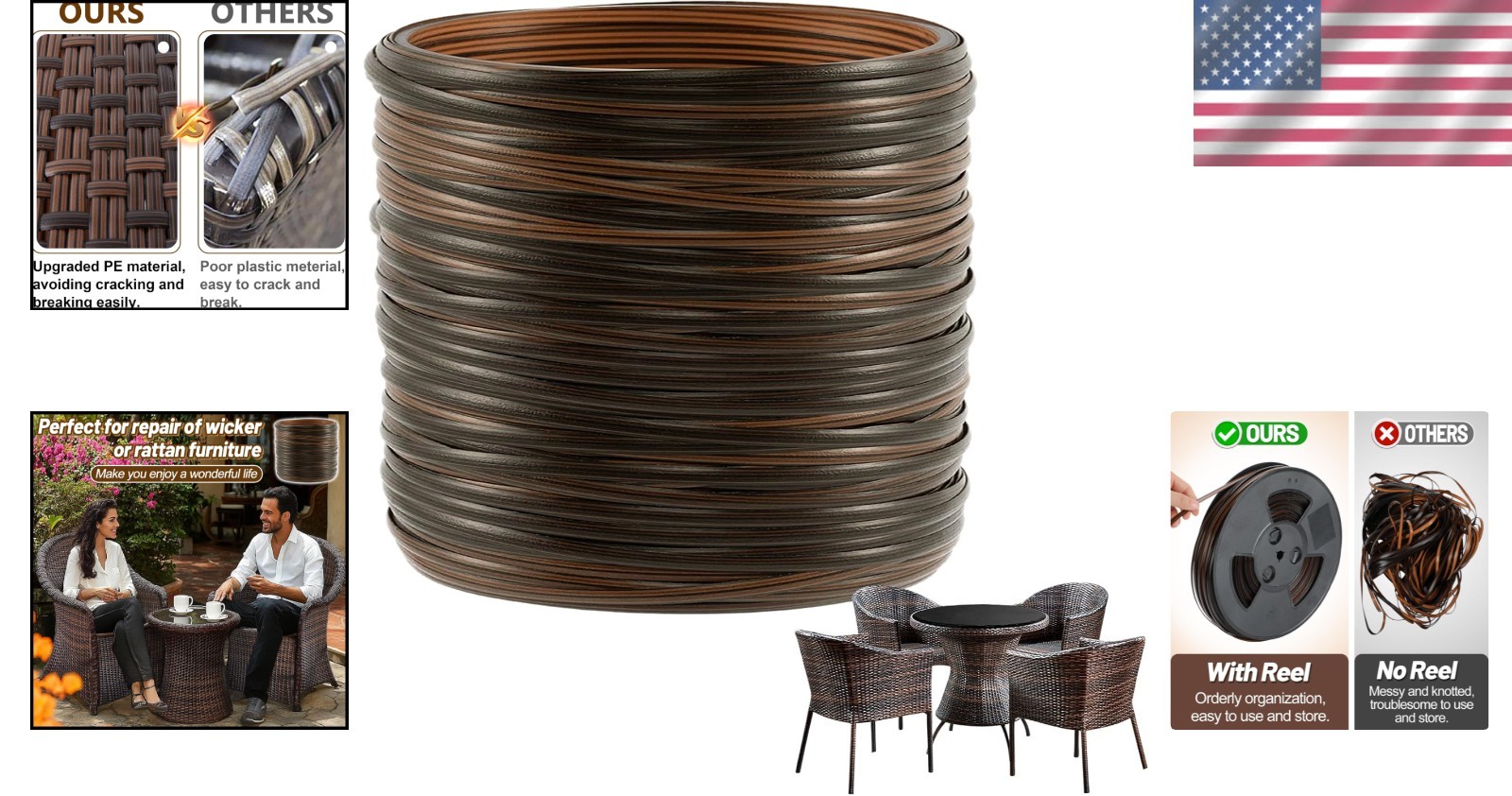 Brown Wicker Repair Kit – 459ft Rattan Weaving Supplies for DIY Furniture Repair