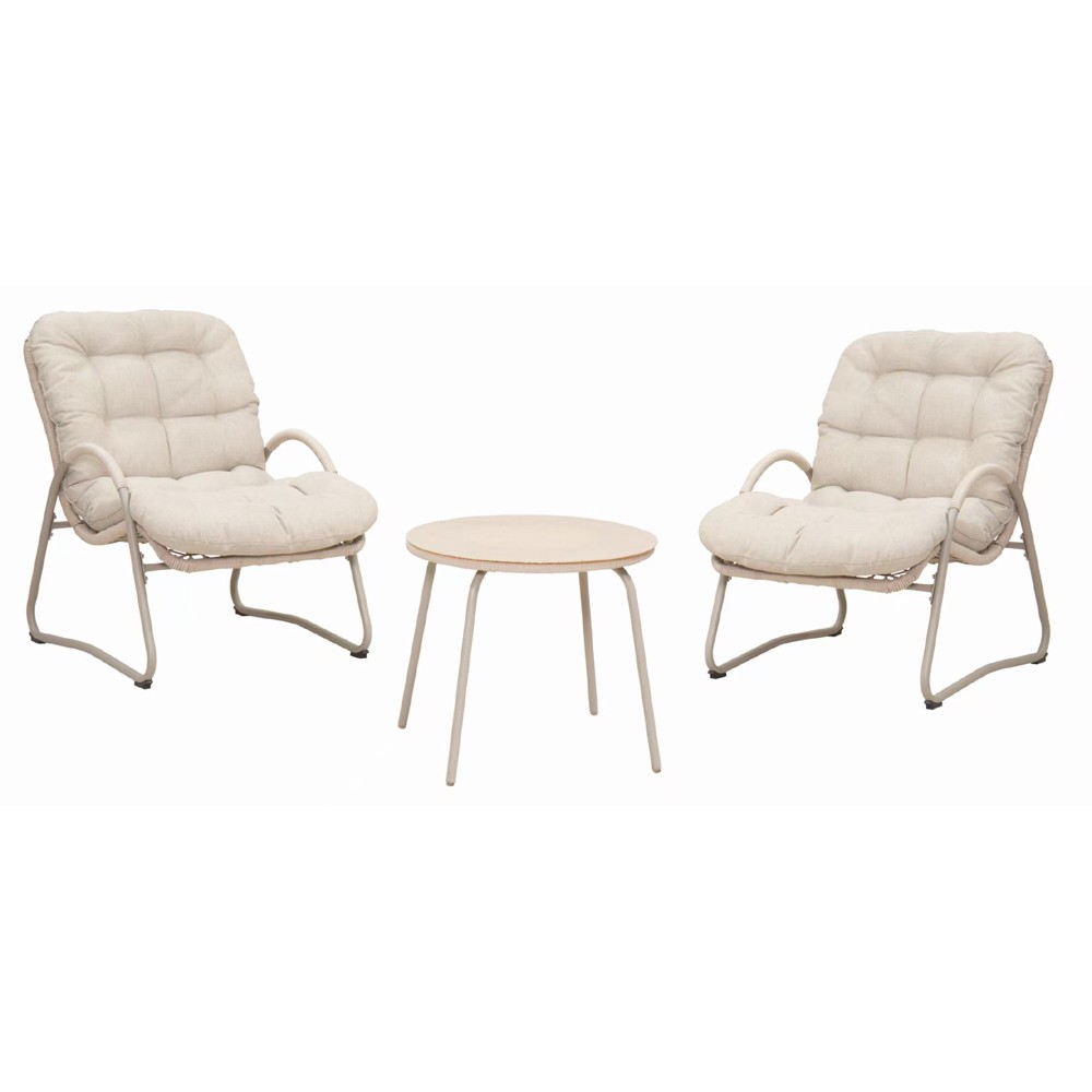 Outdoor Iron Framed Wicker 3-Piece Patio Set ,Accent Chair with small tabl