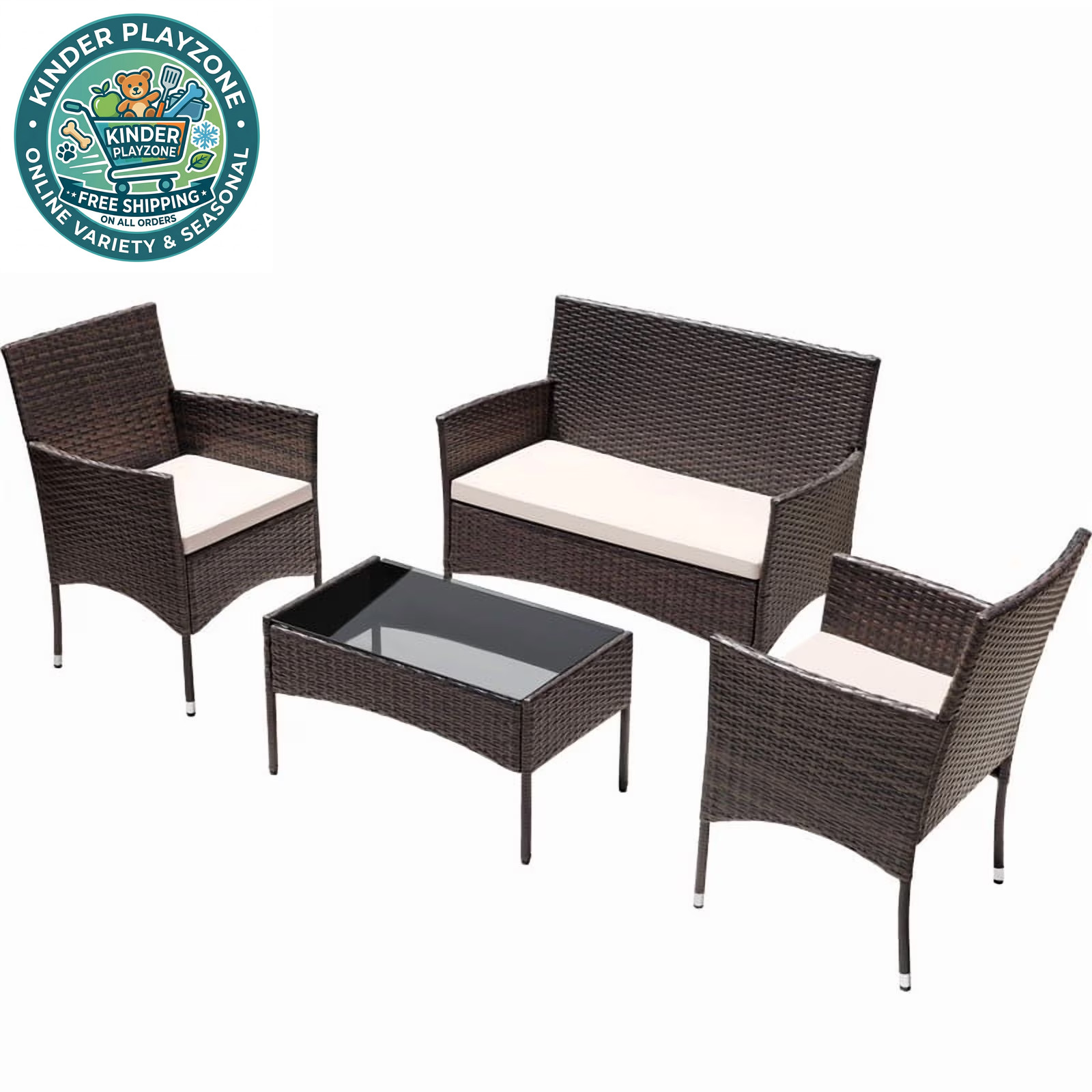 4 Piece Khaki Outdoor Patio Furniture Set Outdoor Porch With Cushions Clearance