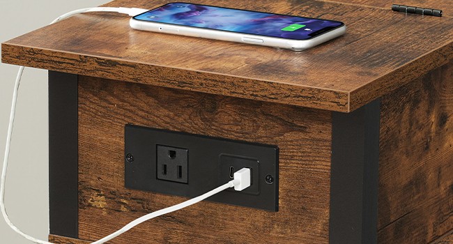 End Table with Charging Stat, Flip Side Table with USB Ports