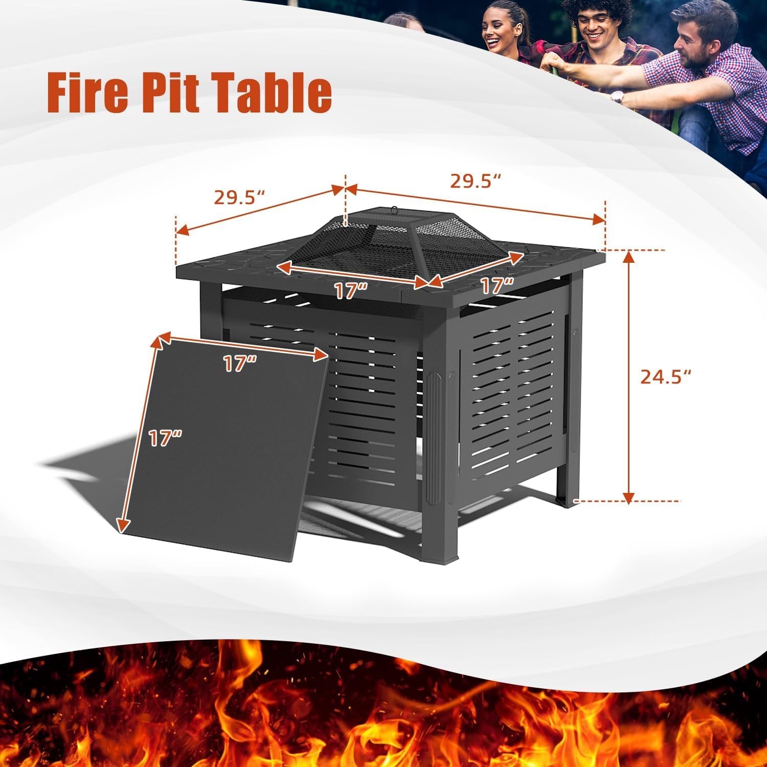 8 Piece Outdoor Patio Furniture Set with Fire Pit Table, Tea Table and Cushions
