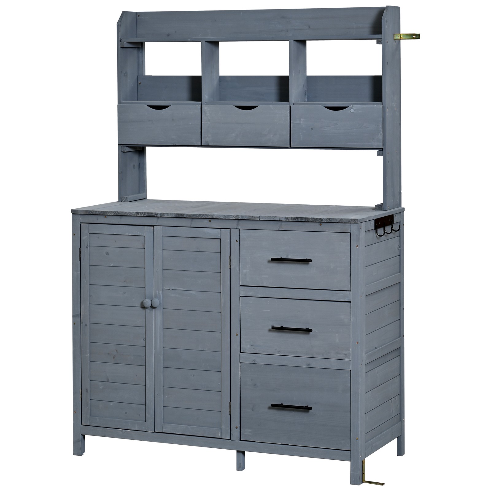 Farmhouse Patio Potting Bench, 44.6″x19.5″ Workstation w/ 6 Drawers & Cabinet