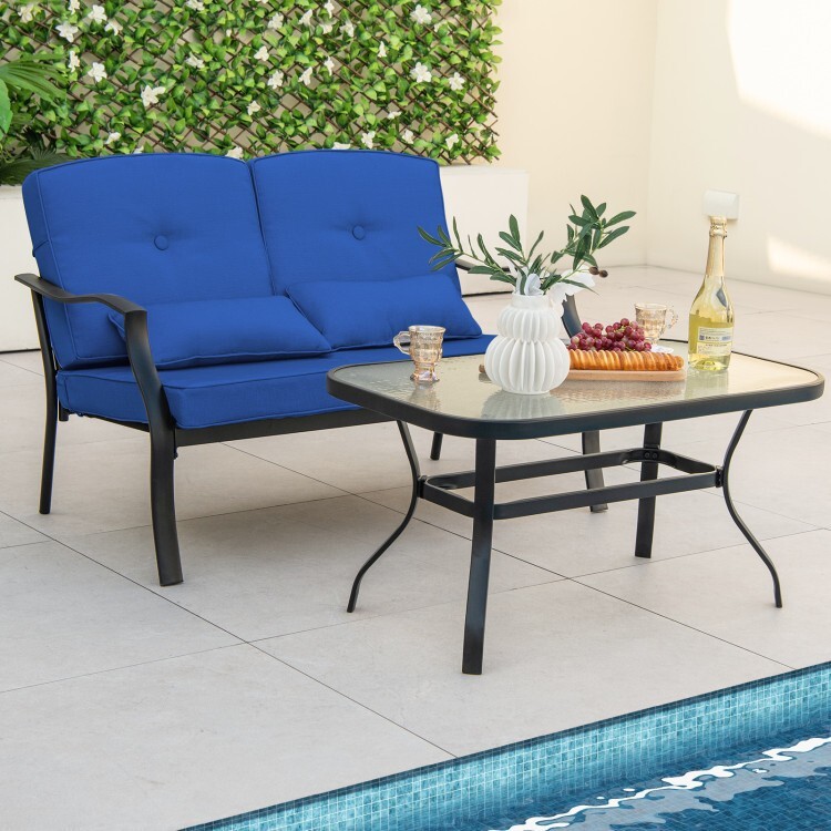 Outdoor Furniture Set Loveseat Chair Set w/Rectangle Coffee Table & Back Cushion