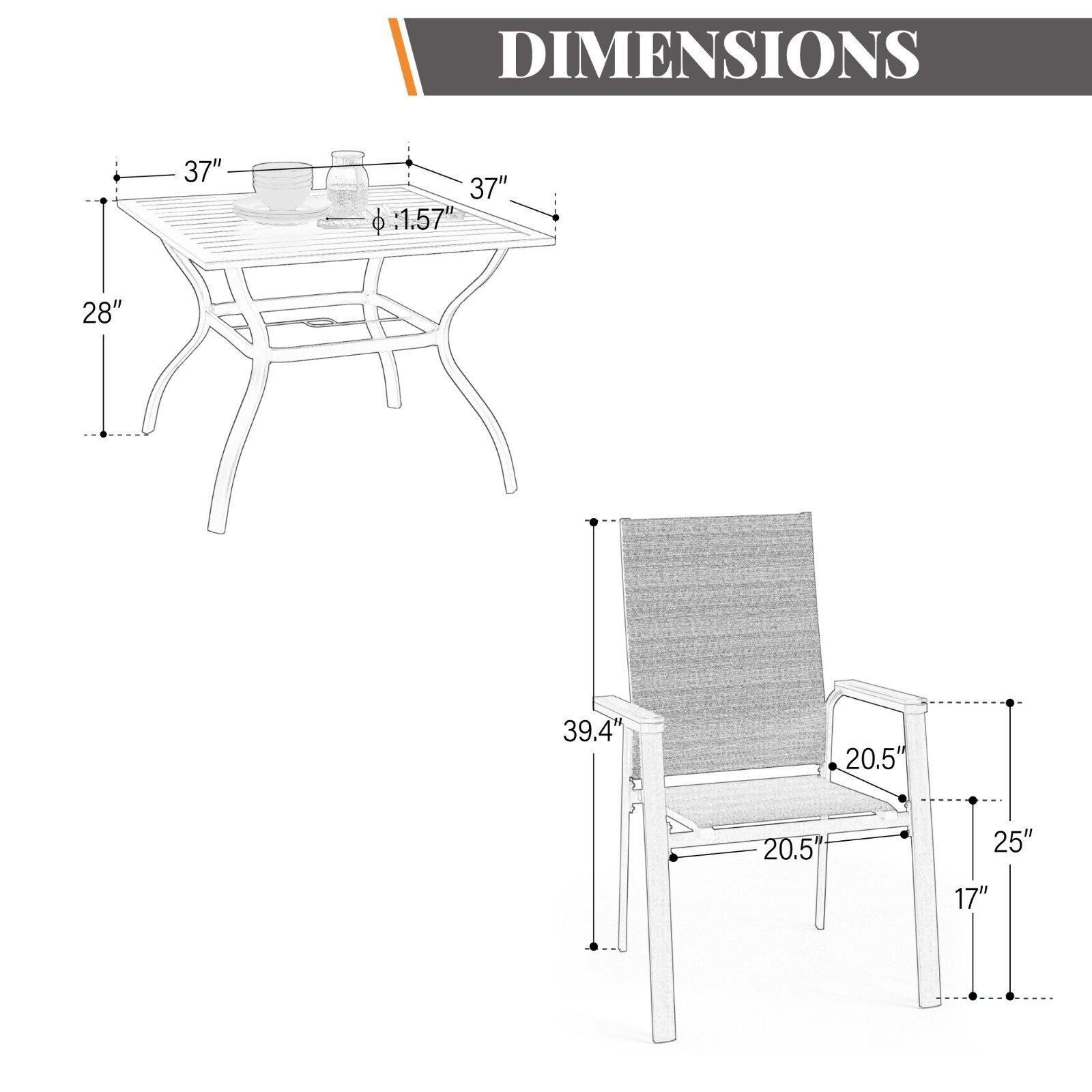 5 Piece Patio Furniture Set Outdoor Table Chairs Set Dining Chairs Stackable
