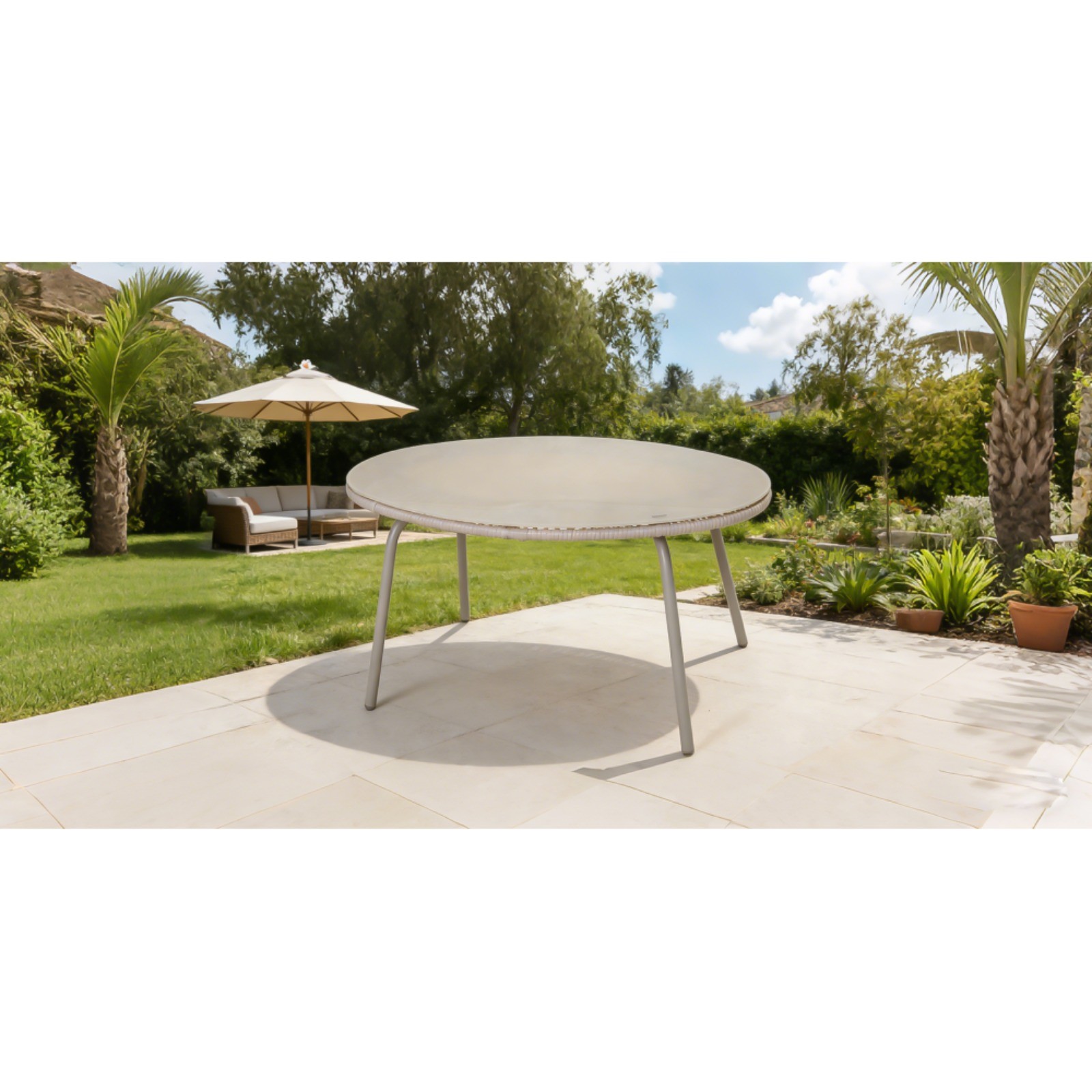 Modern Outdoor Loveseat Coffee Table Set 2 Piece Metal Frame Off White