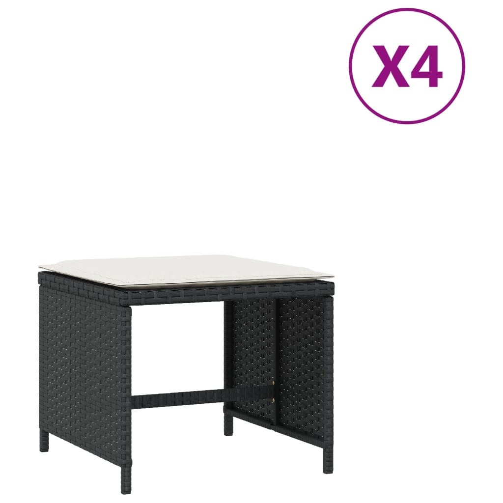 Patio Stools with Cushions Outdoor Seating 4 Pcs Black Poly Rattan vidaXL