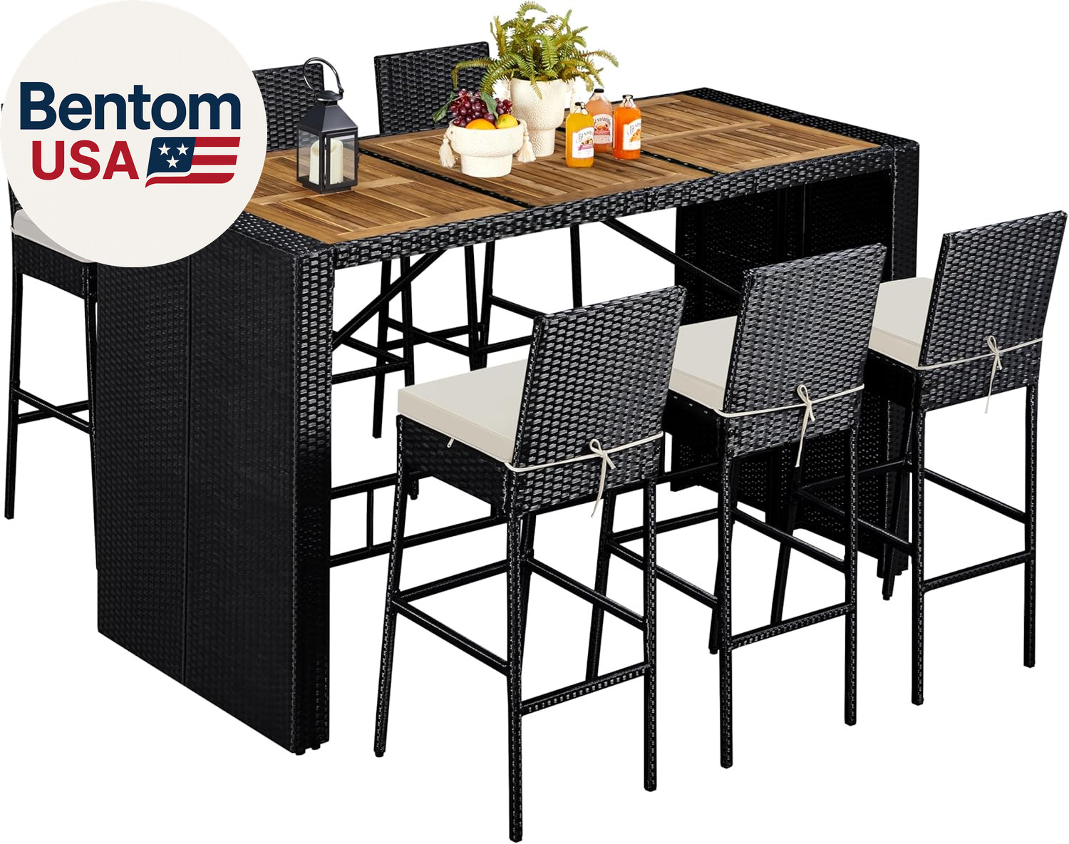 Yaheetech 7 Piece Patio Dining Set Outdoor Acacia Wood Bar Table and Chairs with