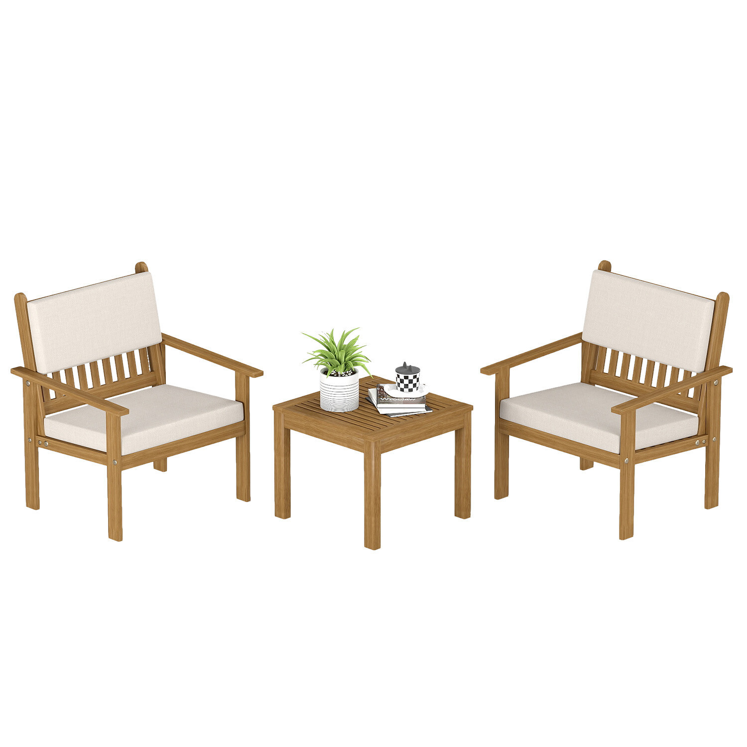 3 Pieces Acacia Wood Patio Bistro Set with Water Resistant Cushions for Backyard