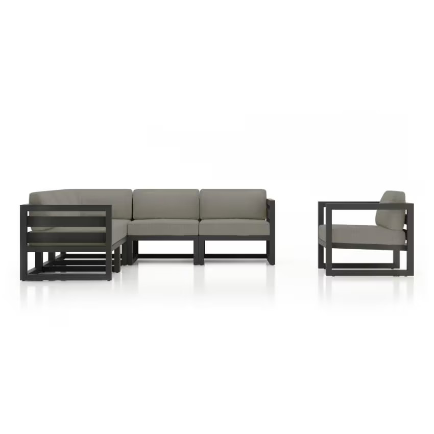 Misty Cove 6 Pc Aluminum Seating Set Sectional in Slate/Canvas Charcoal by