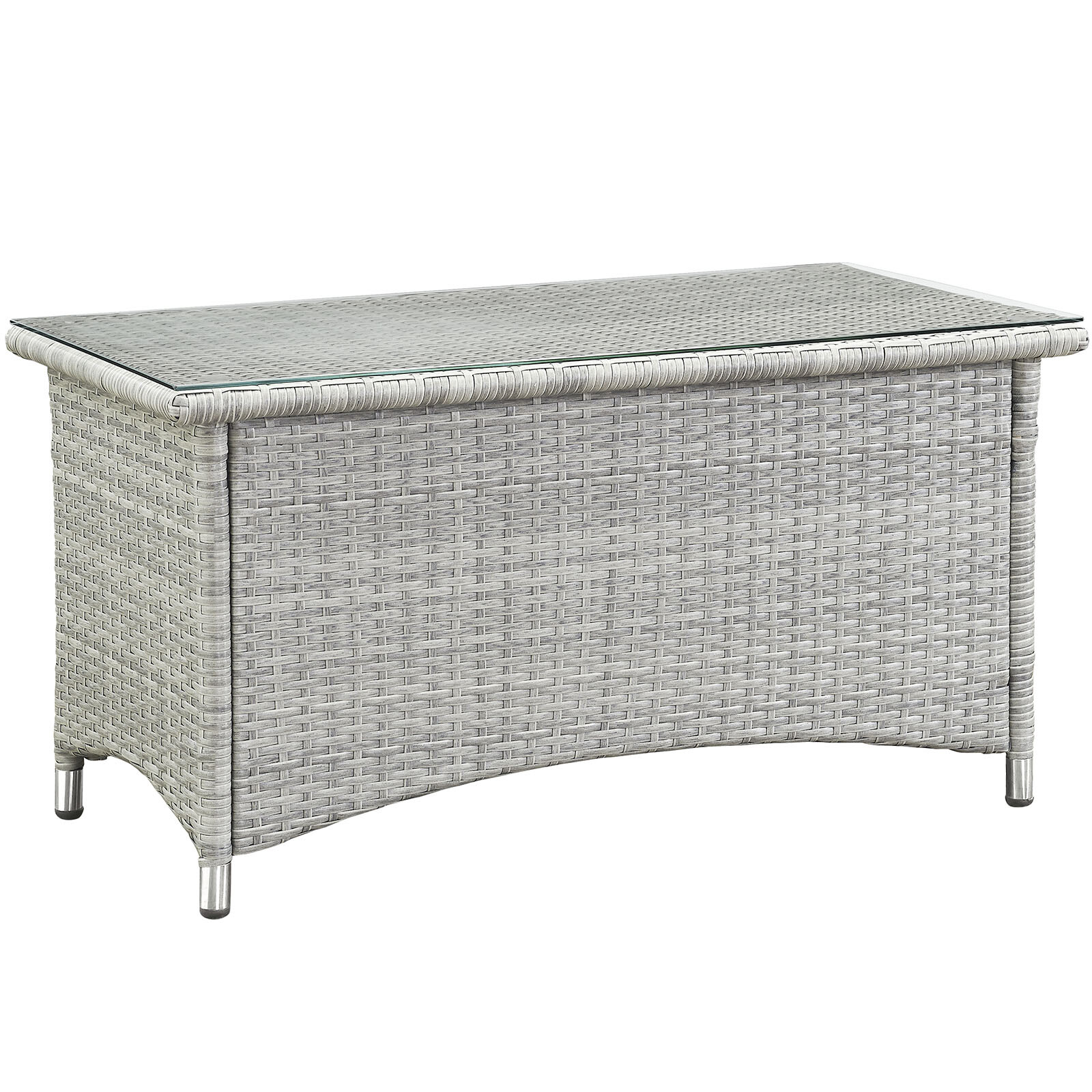 4PC Outdoor Patio Cushioned Wicker Rattan Conversation Set in Light Gray Beige