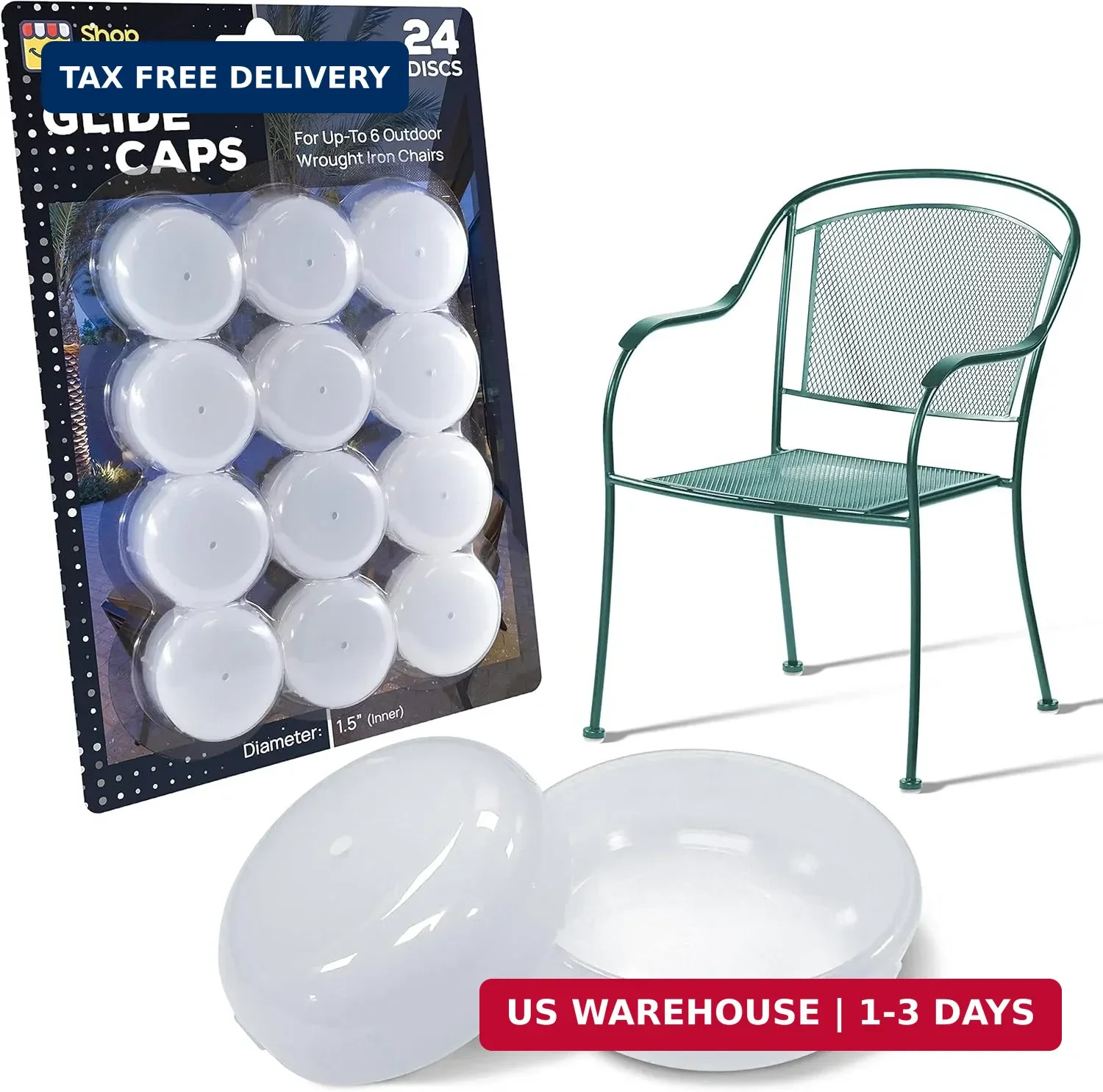 Wrought Iron Patio Furniture Feet Caps (24 Pack, White) – 1.5″ Round Plastic Out