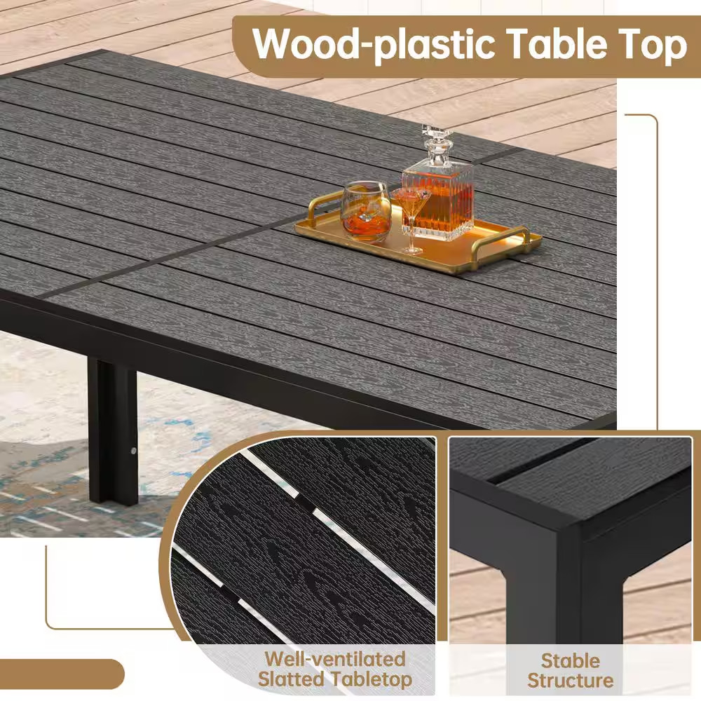 7-Piece Metal Outdoor Dining Set with 6-Textilene Stackable Chairs and Rectangul