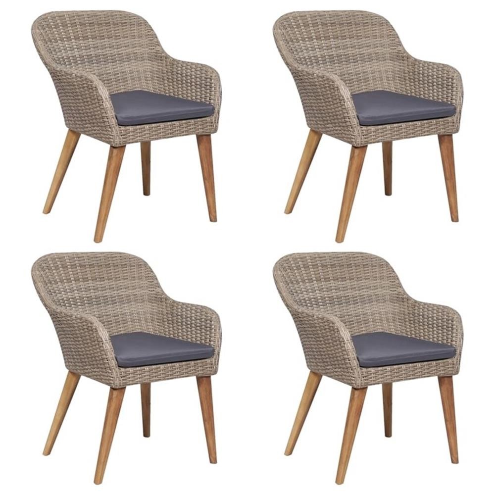 Bowery Hill Garden Dining Set Table – Black/Chairs – Brown/Cushions – Dark Gray