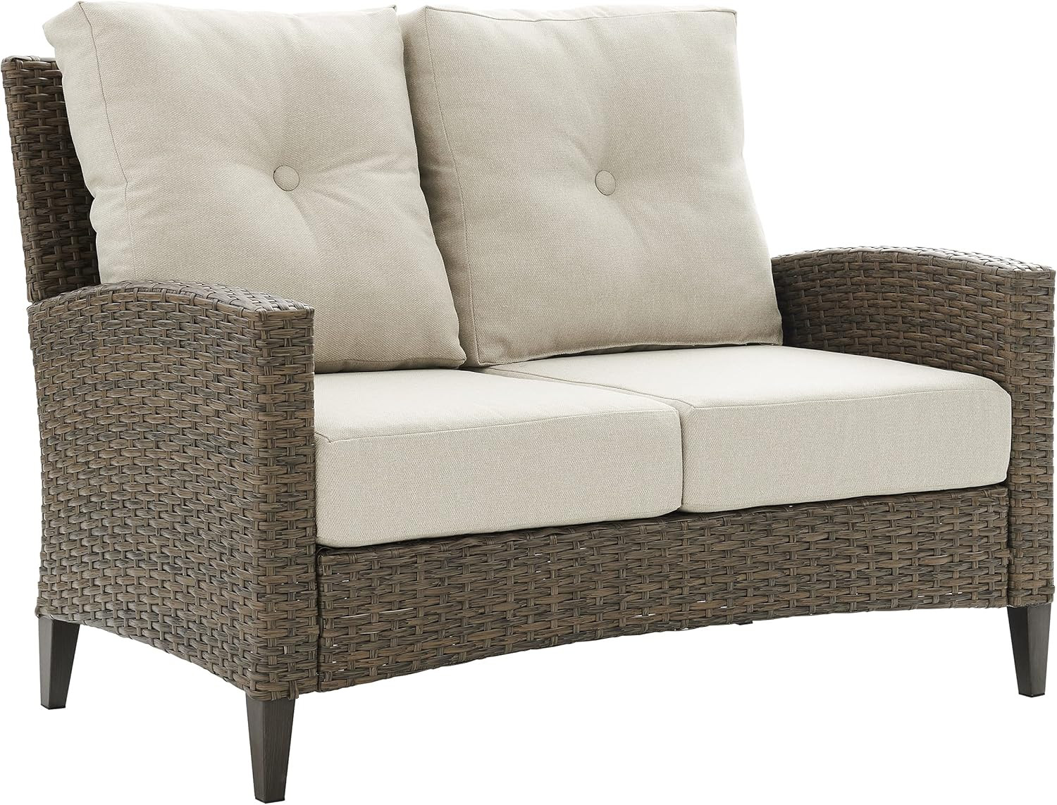 Light Brown Wicker Outdoor Loveseat for 2 – Ideal Patio Couch