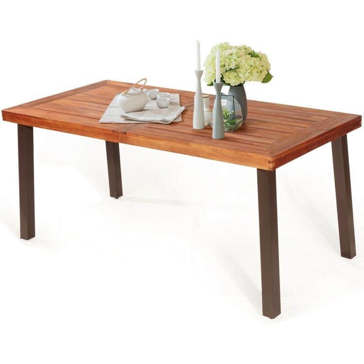 Patio Outdoor Garden Rectangle Furniture Dining Table w/Removable Umbrella Hole