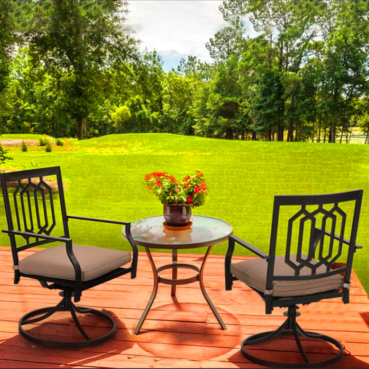 5 Piece Patio Furniture Set Outdoor Dining Table Swivel Chairs Set