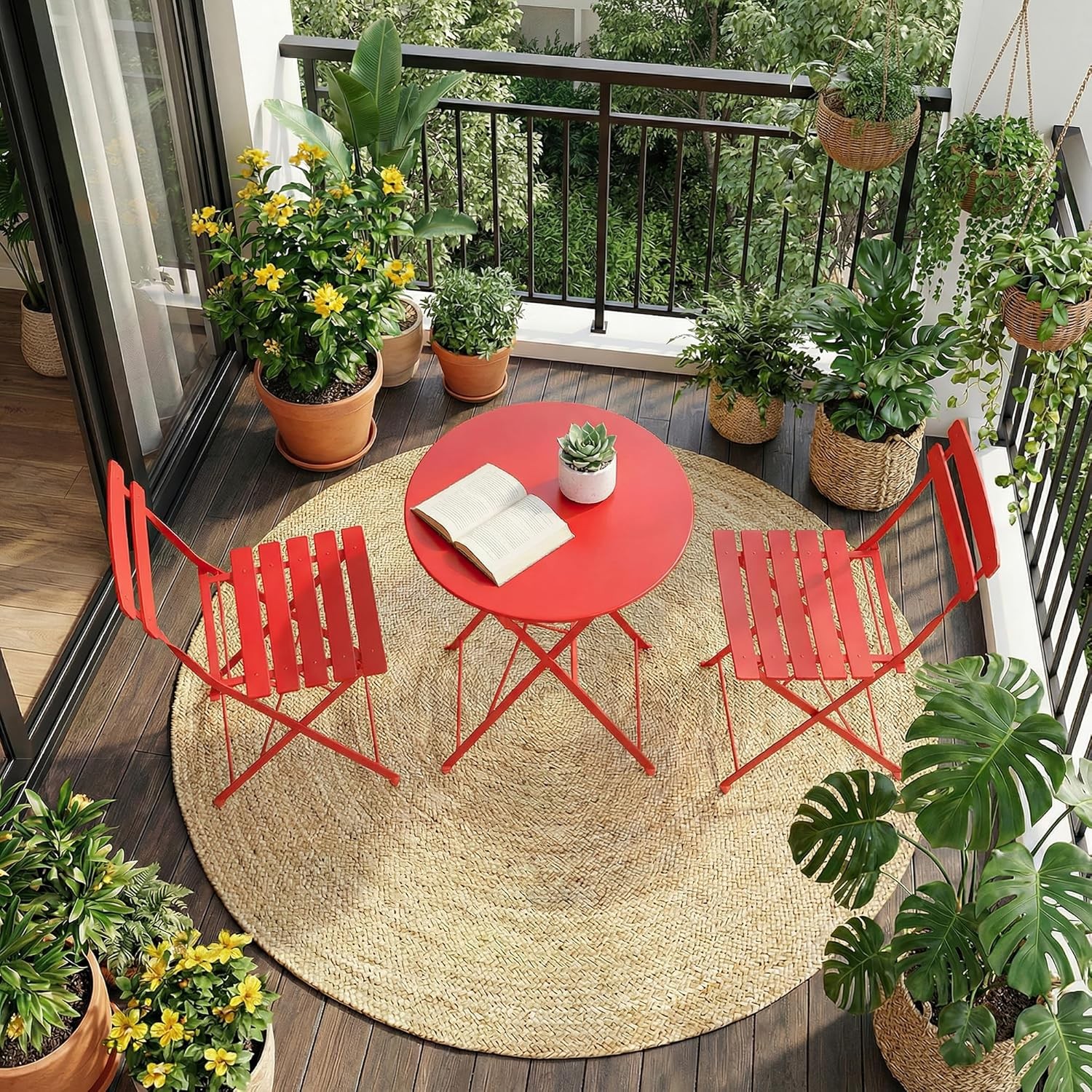 3 PCS Folding Bistro Set Patio Table and 2 Chairs Set Outdoor Balcony Furniture