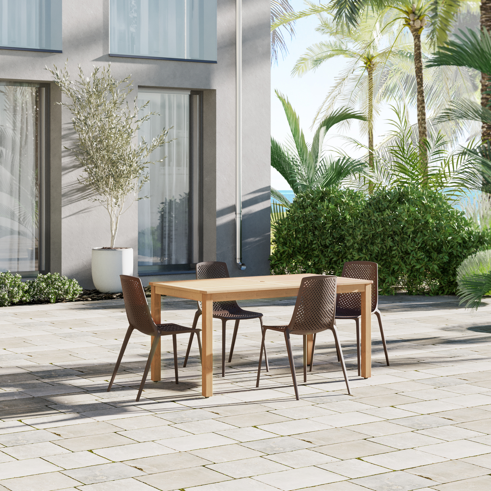 Amazonia Lendys 5-Piece Outdoor Dining Set | Teak Finish | Brown Chairs