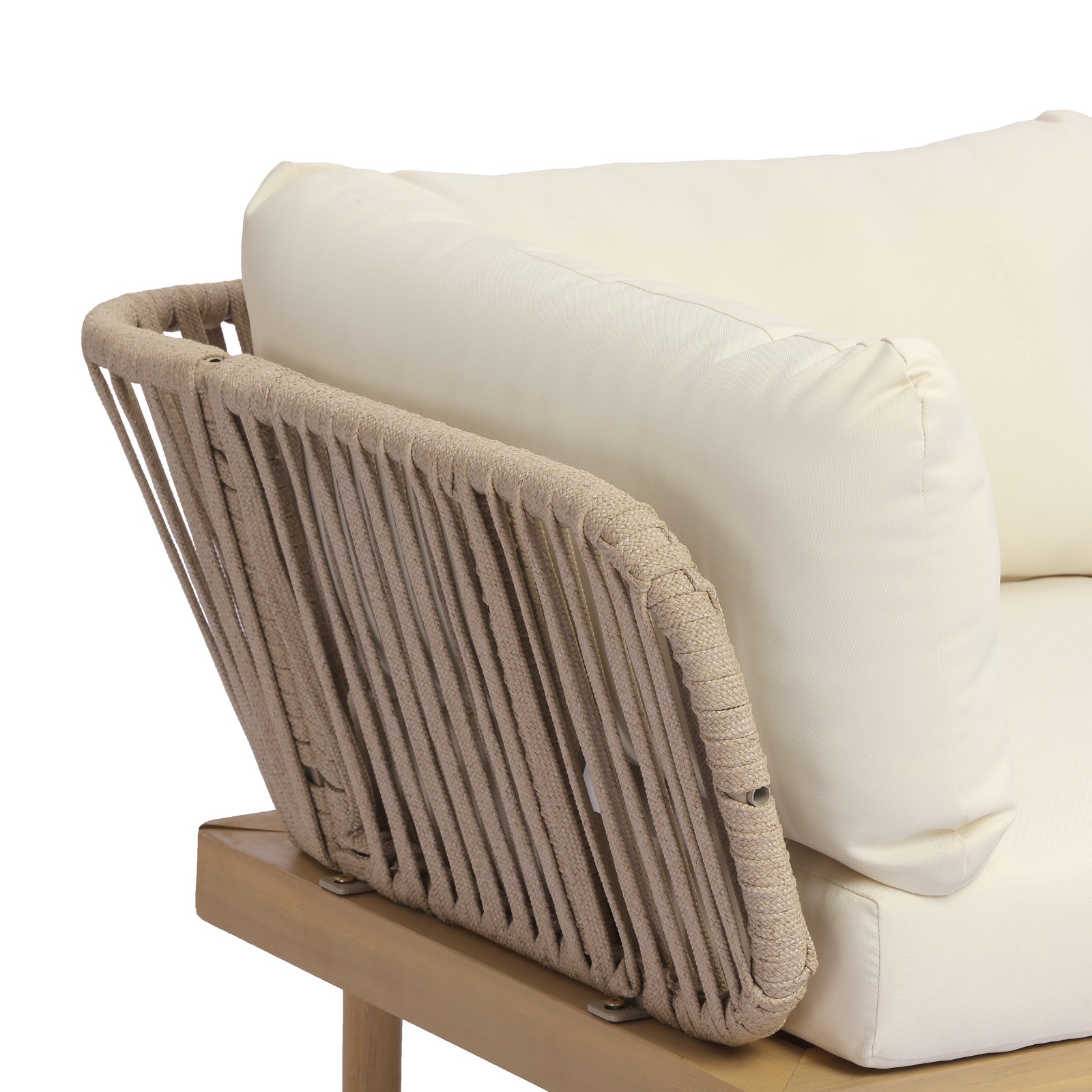 6pc Acacia Wood L-Shaped Modular Outdoor Sofa Set with Rope Back & Cushions