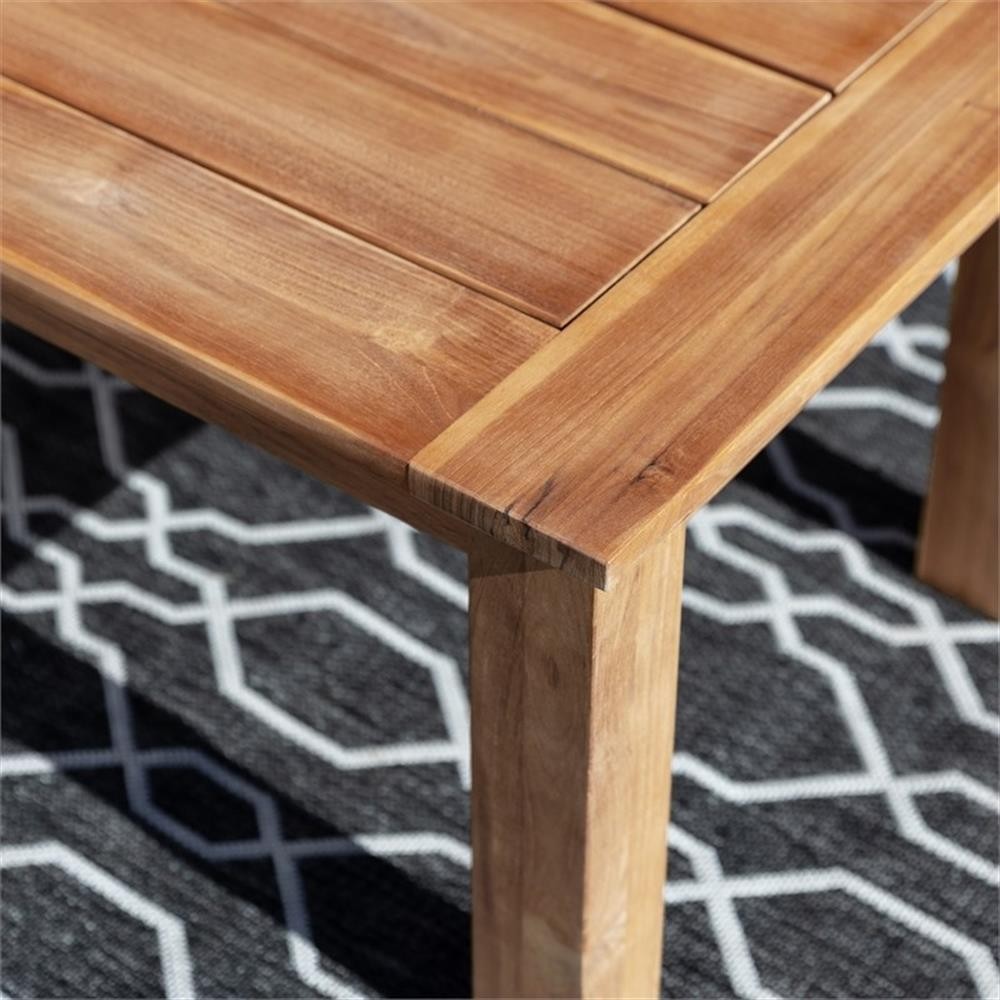 Pemberly Row Modern Solid Teak Outdoor 18″ High Coffee Table in Natural Oil