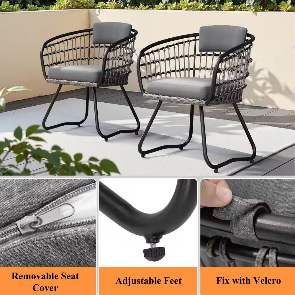 PE Rattan Wicker Dining Chairs with Cushions and Backrest Pillows 2-Piece Outdoo