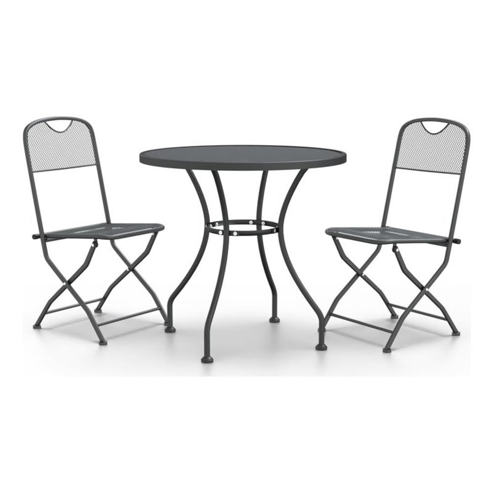 Bowery Hill Expanded Metal Mesh With E-Coating Garden Dining Set – Gray