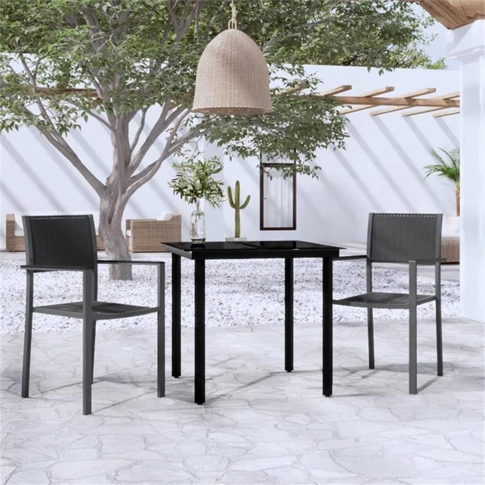 Bowery Hill Contemporary Powder-Coated Steel Garden Dining Set in Black