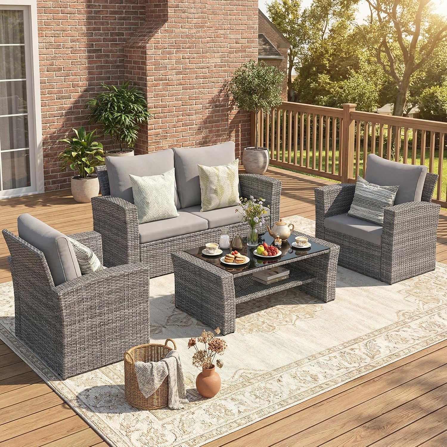 Wisteria Lane Patio Sofa Set Wicker All Weather High Backrest
