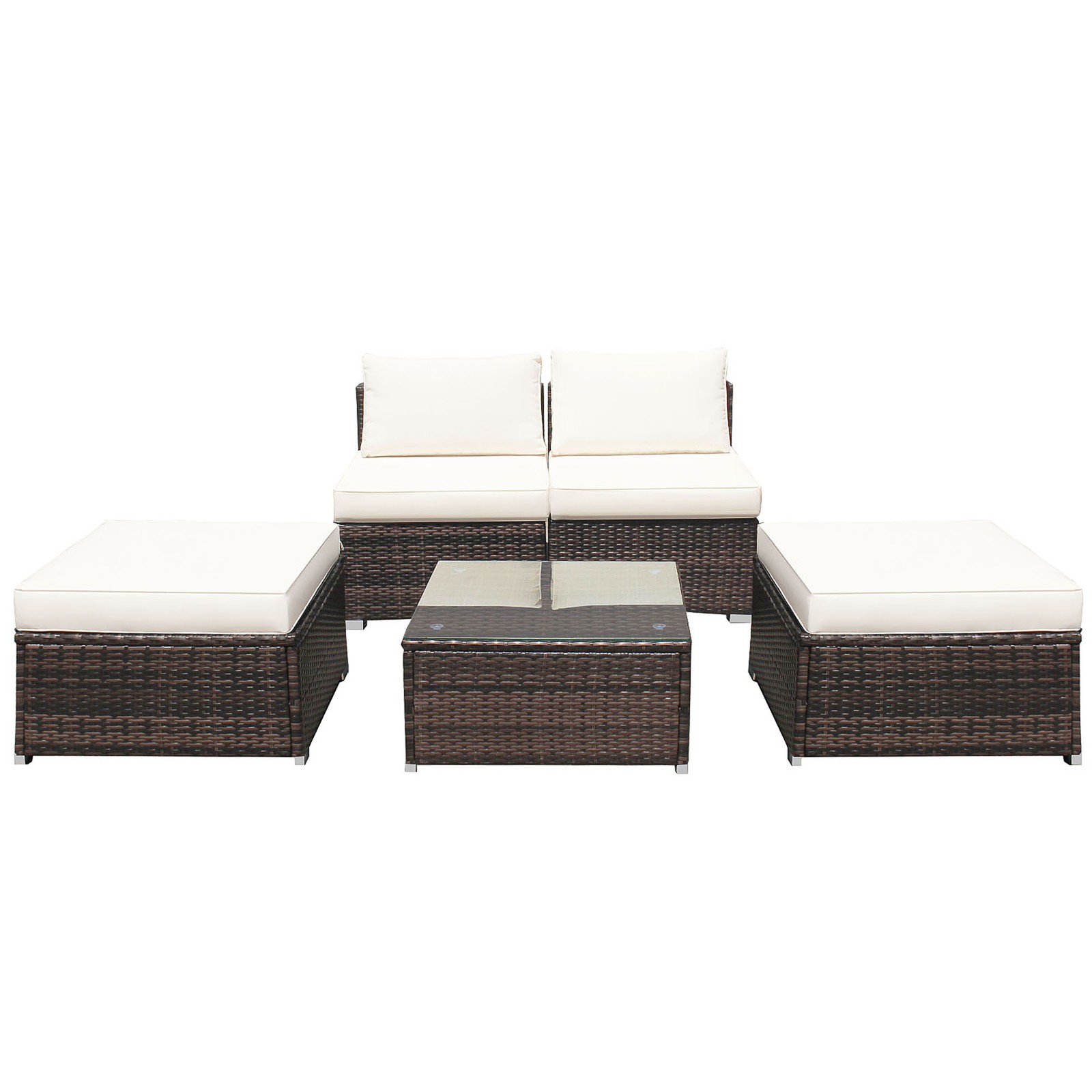 5PCS Outdoor Furniture Set Patio Rattan Armless Chair & Ottoman w/ Cushion