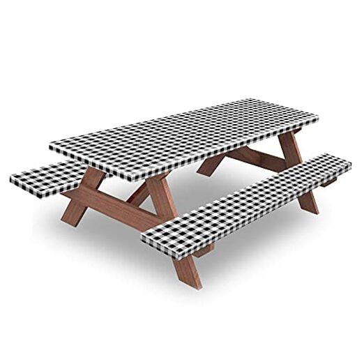 8ft Picnic Table and Bench Cover, Camping Essentials 96″ Black-white Checkered