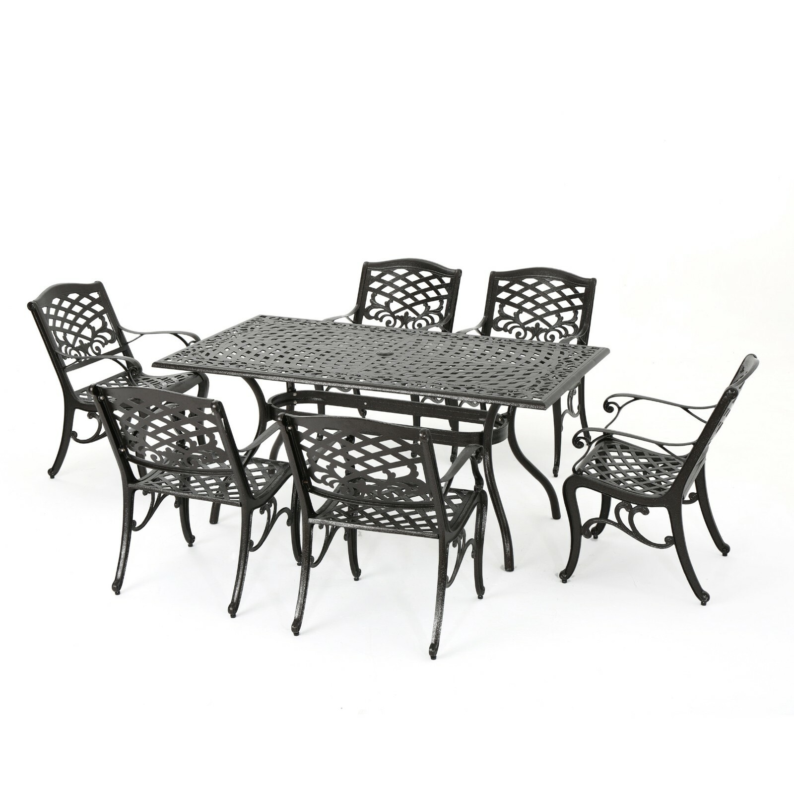 Odena Outdoor 7-piece Cast Aluminum Rectangle Bronze Dining Set