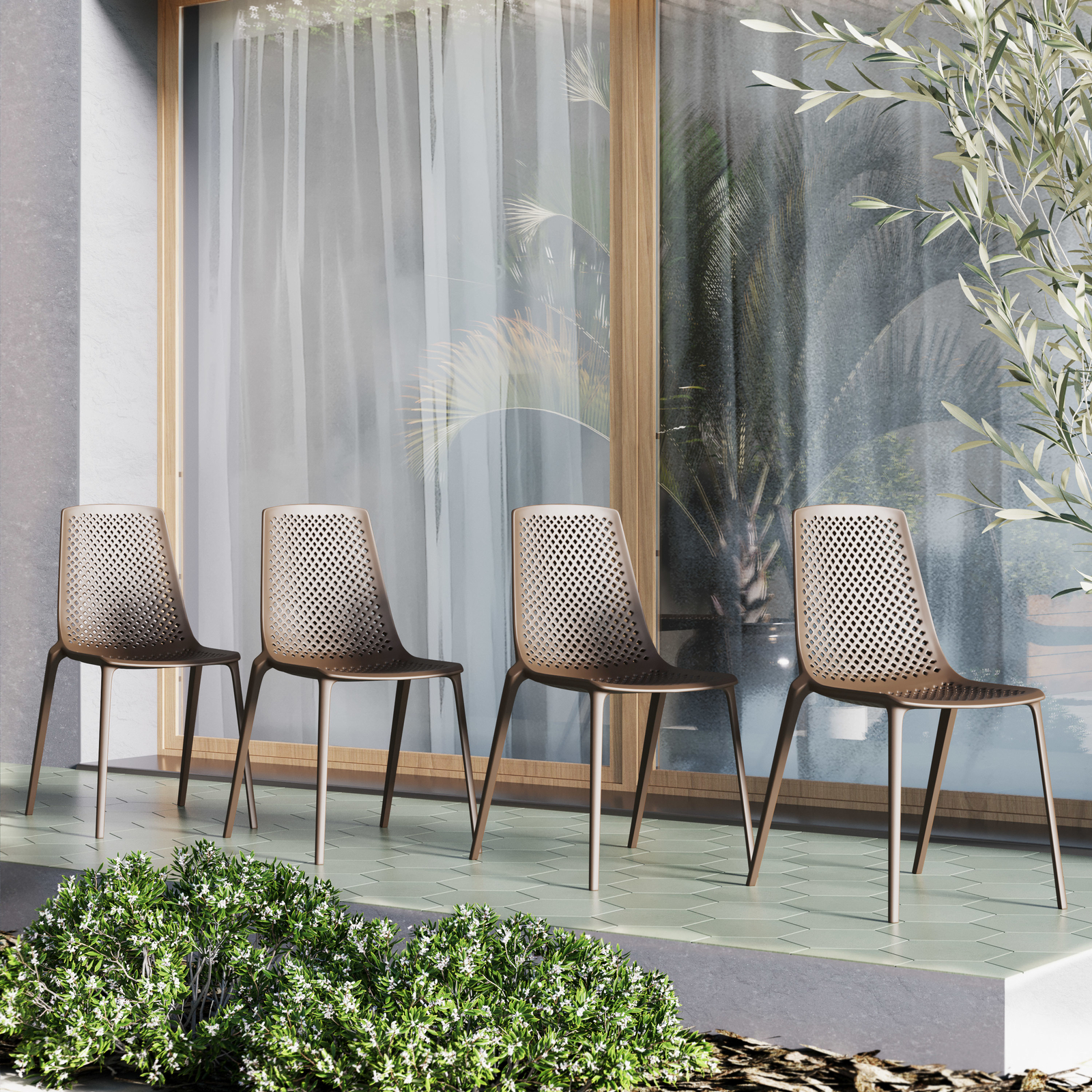 Amazonia Dasburg 5-Piece Outdoor Dining Set | Eucalyptus | Brown Chairs