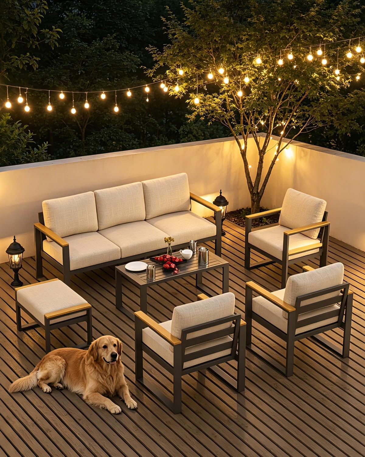 3-Seat Aluminum Sofa and Coffee Table, Aluminum Patio Patio Conversation Pcs 1