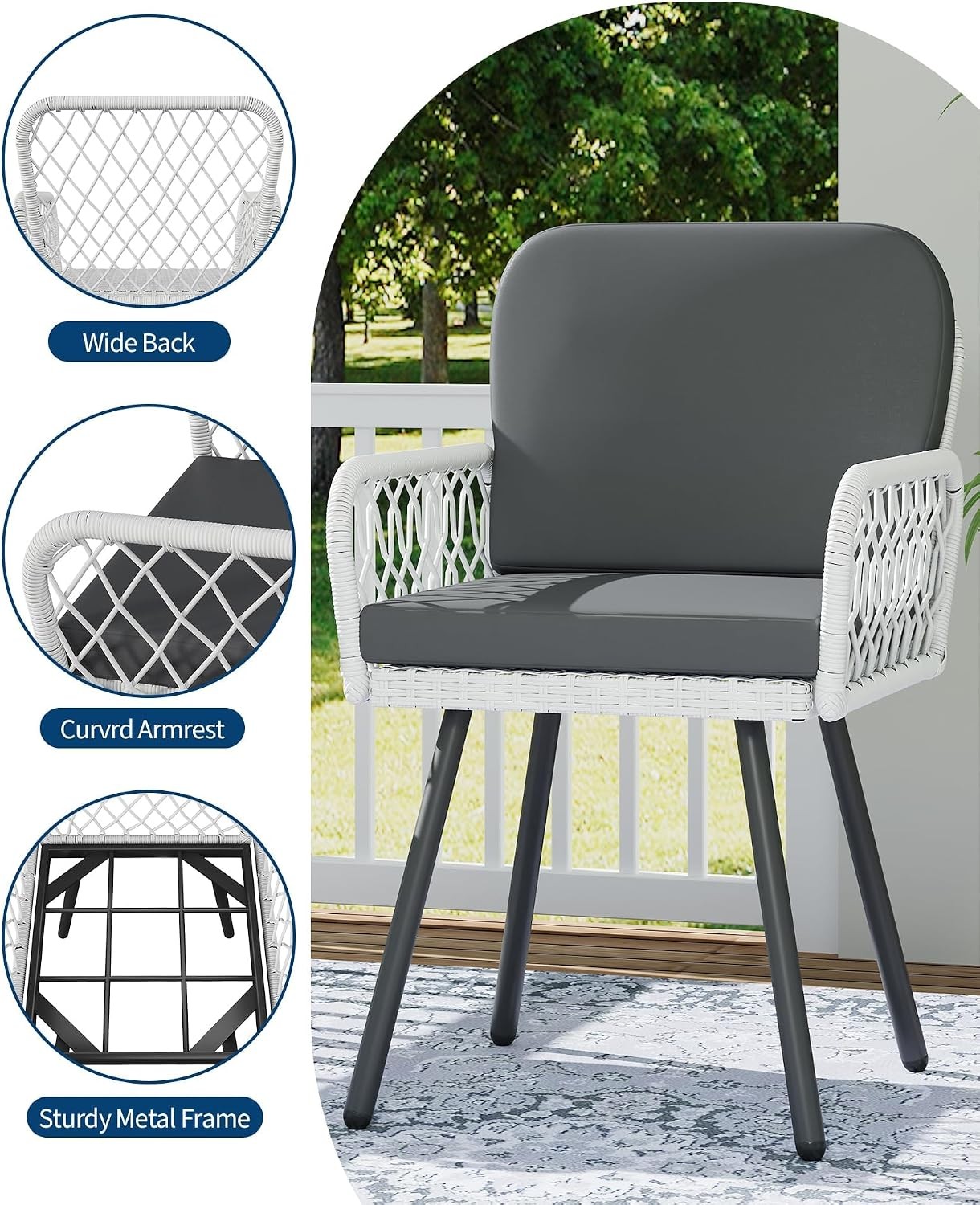7 Piece Outdoor Patio Dining Set 59×35 in Iron Table Black Glass 6 Wicker Chairs