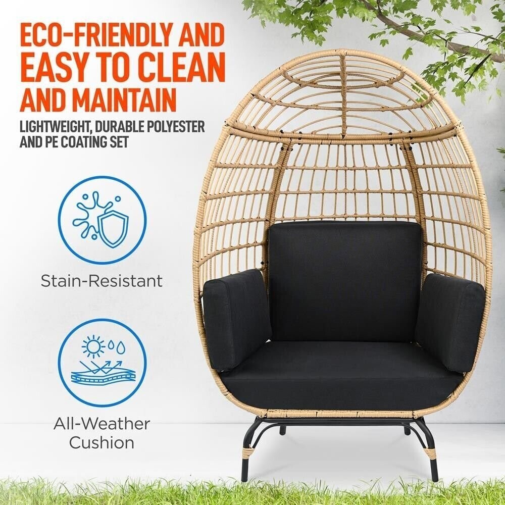 SereneLife Wicker Rattan Sofa Chair-Indoor/Outdoor Egg Chair for Patio Backyard