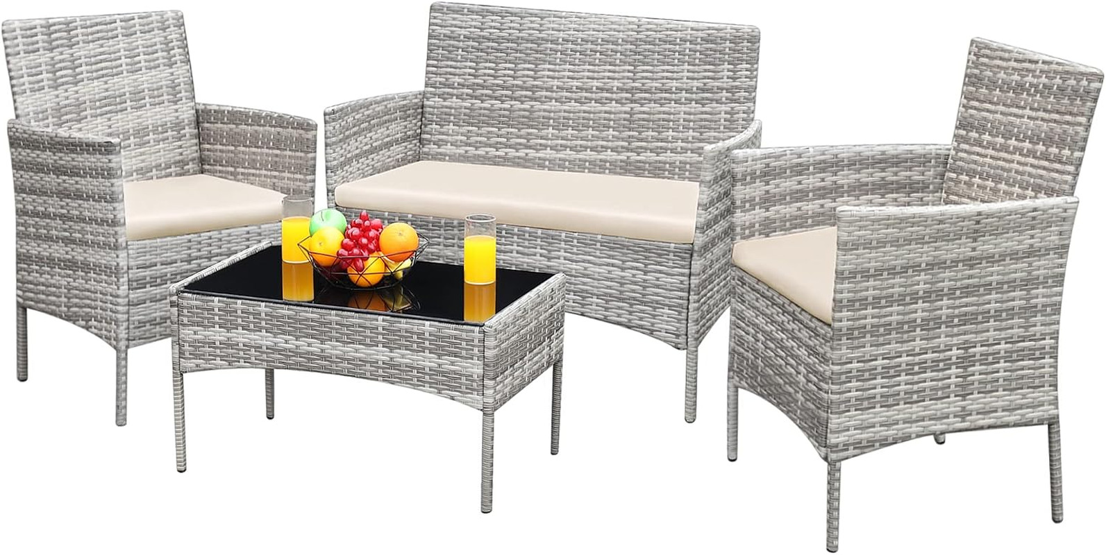 Patio Furniture 4 Pieces Conversation Sets Outdoor Wickerr Rattan Chairs Garden