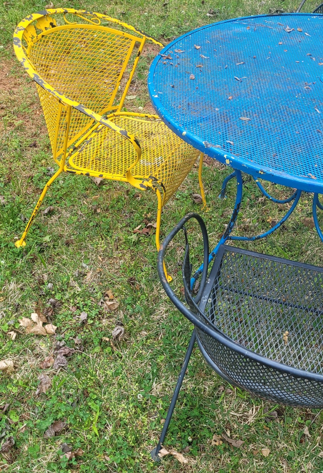 5pc Vintage Multi Color Wrought Iron Patio Set Table & 4 Barrel Back Chairs