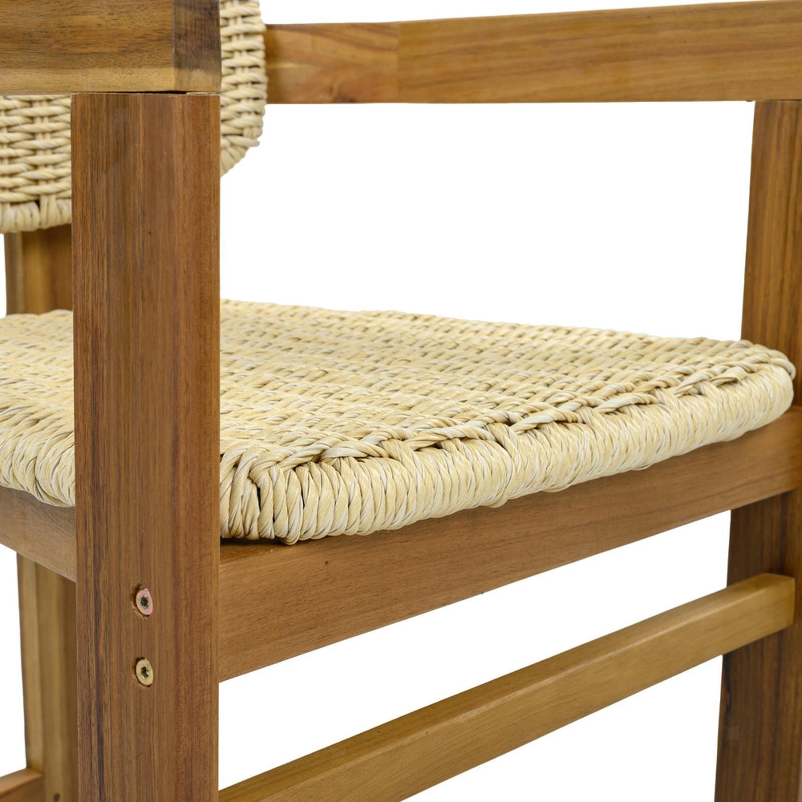 Acacia Wood & Rattan Outdoor Chair Set, 2 Ergonomic Armchairs for Patio, Garden,