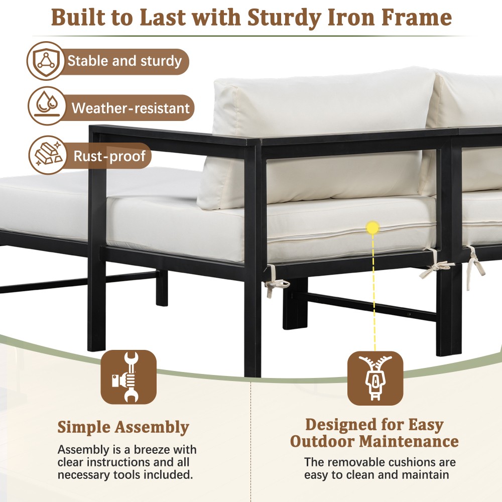 Outdoor L-Shaped Sofa Set with Thick Cushions & Weather-Resistant Iron Frame