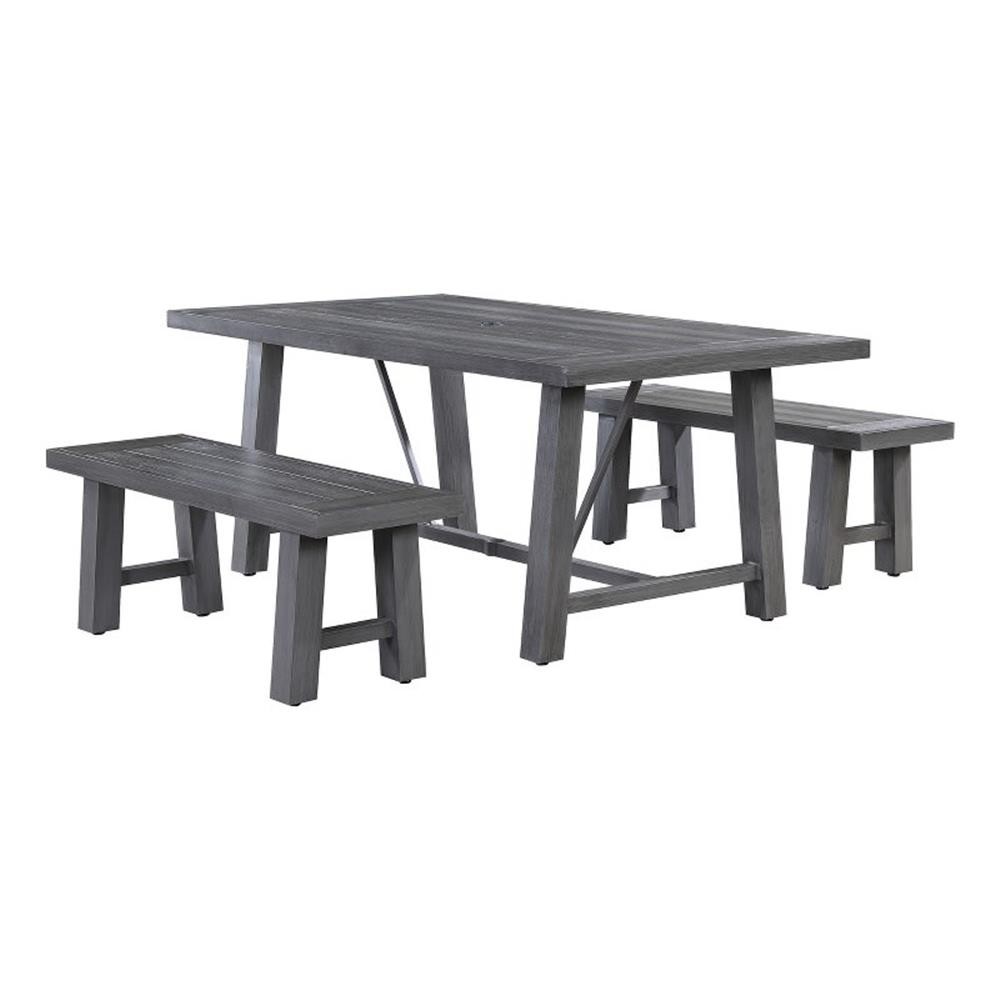 Best Quality Furniture Gray Outdoor Patio Dining Set in Aluminum and 2 Benches